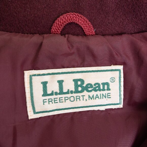 Vintage L.L. Bean Wool Varsity Bomber Jacket Burgundy Unisex Small - Picture 4 of 13